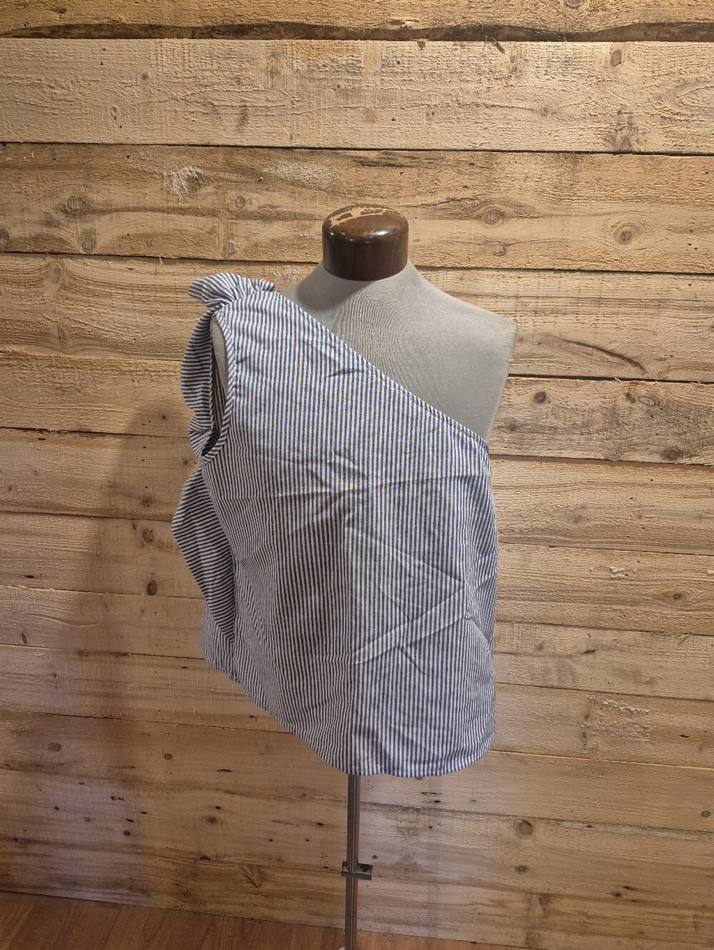 One-Shoulder Blue & White Striped Women's Top